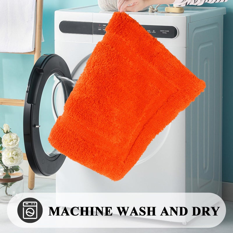 SHACOS Super Soft Bathroom Rugs 20"x32" Bath Mats Fluffy Non Slip Washable Absorbent Bath Rugs Carpets for Bathroom Floor Tub Shower Vanity Sink Home Decor Accessories, Orange Red 1'8" x 2'8" - Image 5
